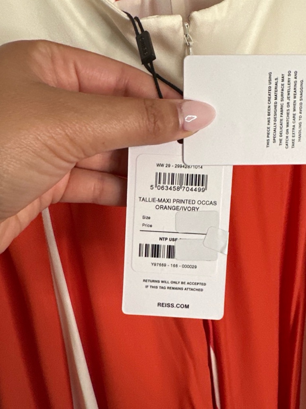 Reiss Coral and Ivory Panelled V‑Neck Maxi Dress - Picture 6 of 7